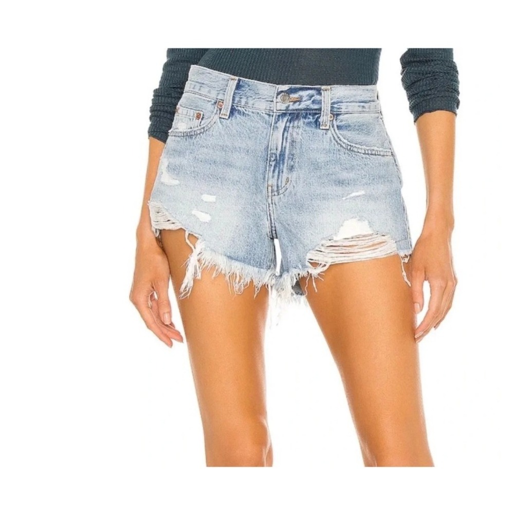 Pistola Gigi Low Rise Denim Shorts Destroyed Distressed Light Wash 26‎